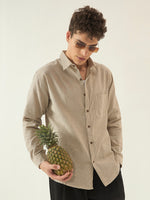 REBELAW Premium Beige Stripe Cotton Regular Fit Shirt