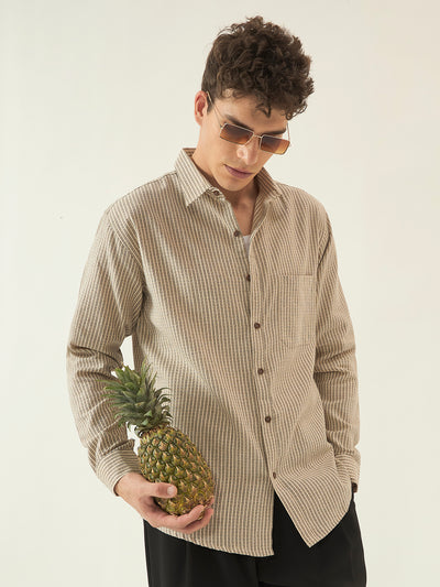 REBELAW Premium Beige Stripe Cotton Regular Fit Shirt