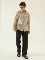 REBELAW Premium Beige Stripe Cotton Regular Fit Shirt