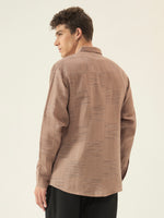 Textured Brown Twill Cotton Regular Fit Shirt