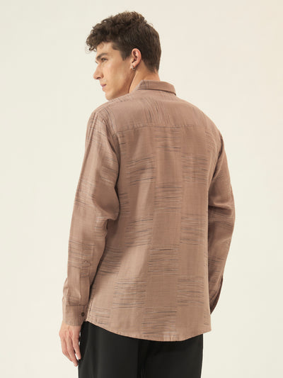 Textured Brown Twill Cotton Regular Fit Shirt