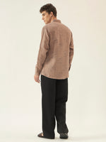 Textured Brown Twill Cotton Regular Fit Shirt