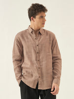 Textured Brown Twill Cotton Regular Fit Shirt