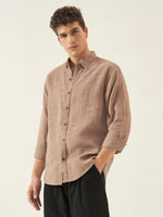 Textured Brown Twill Cotton Regular Fit Shirt
