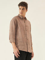 Textured Brown Twill Cotton Regular Fit Shirt