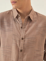 Textured Brown Twill Cotton Regular Fit Shirt