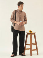 Textured Brown Twill Cotton Regular Fit Shirt