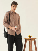 Textured Brown Twill Cotton Regular Fit Shirt