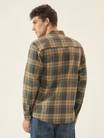 Men’s Full Sleeve Checkered Linen-Feel Cotton Shirt – Regular Fit