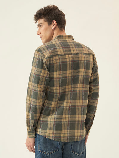 Men’s Full Sleeve Checkered Linen-Feel Cotton Shirt – Regular Fit