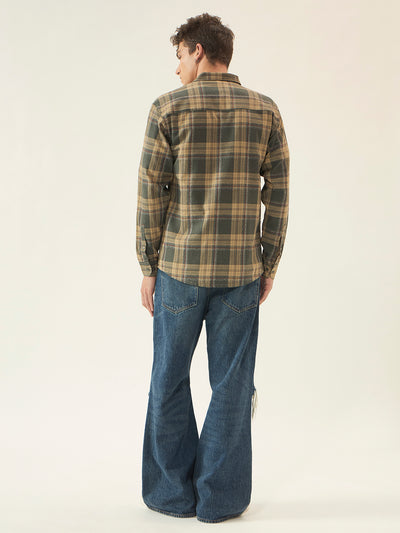 Men’s Full Sleeve Checkered Linen-Feel Cotton Shirt – Regular Fit