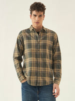 Men’s Full Sleeve Checkered Linen-Feel Cotton Shirt – Regular Fit