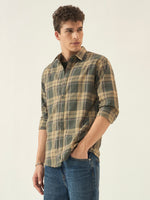 Men’s Full Sleeve Checkered Linen-Feel Cotton Shirt – Regular Fit