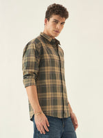 Men’s Full Sleeve Checkered Linen-Feel Cotton Shirt – Regular Fit
