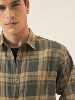 Men’s Full Sleeve Checkered Linen-Feel Cotton Shirt – Regular Fit