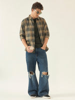 Men’s Full Sleeve Checkered Linen-Feel Cotton Shirt – Regular Fit