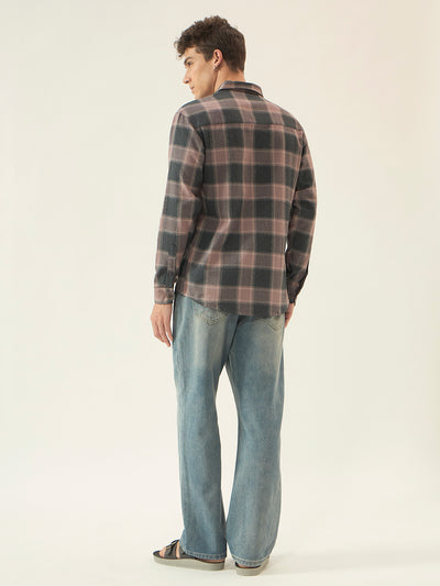 The Dusk Men’s Full Sleeve Checkered Linen-Feel Cotton Shirt – Regular Fit
