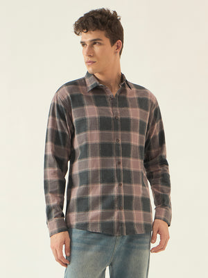 The Dusk Men’s Full Sleeve Checkered Linen-Feel Cotton Shirt – Regular Fit