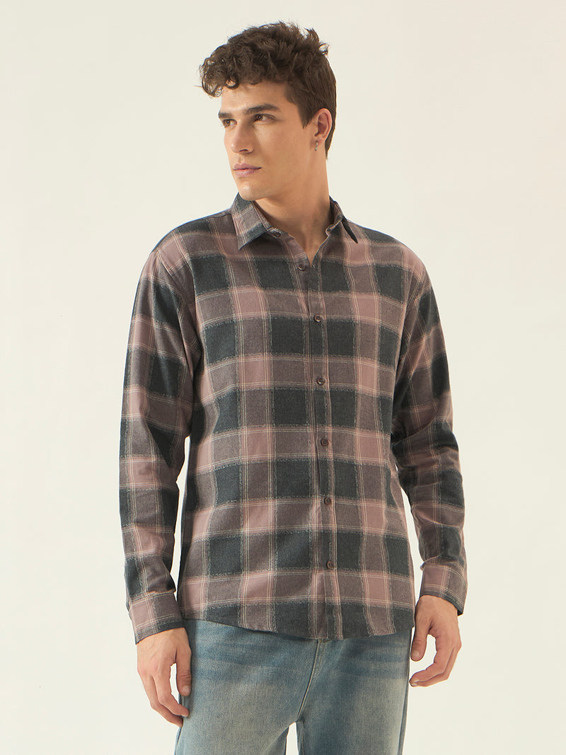 The Dusk Men’s Full Sleeve Checkered Linen-Feel Cotton Shirt – Regular Fit