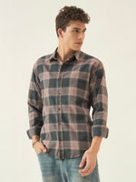 The Dusk Men’s Full Sleeve Checkered Linen-Feel Cotton Shirt – Regular Fit