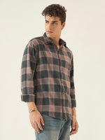 The Dusk Men’s Full Sleeve Checkered Linen-Feel Cotton Shirt – Regular Fit