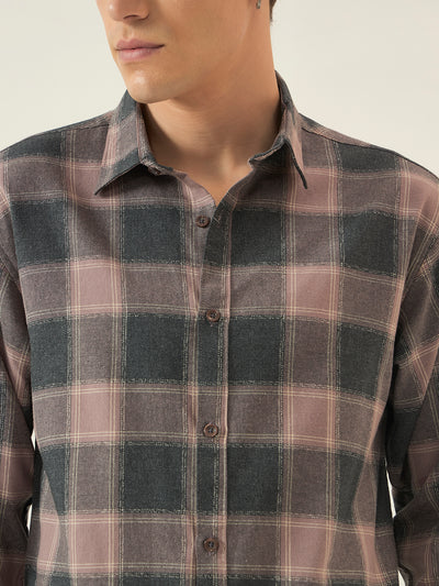 The Dusk Men’s Full Sleeve Checkered Linen-Feel Cotton Shirt – Regular Fit