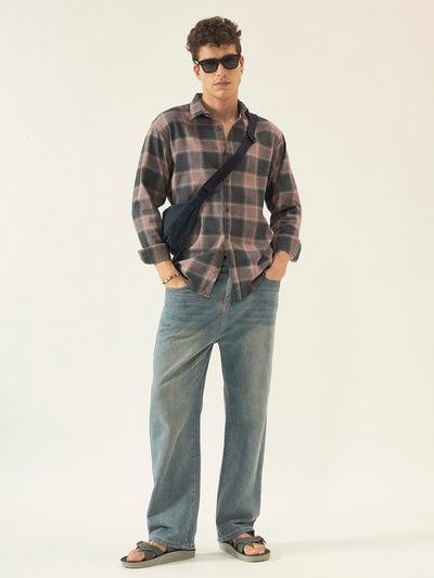 The Dusk Men’s Full Sleeve Checkered Linen-Feel Cotton Shirt – Regular Fit