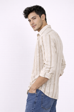 REBELAW Natural Stripe Wrinkle-Effect Cotton Blend Shirt
