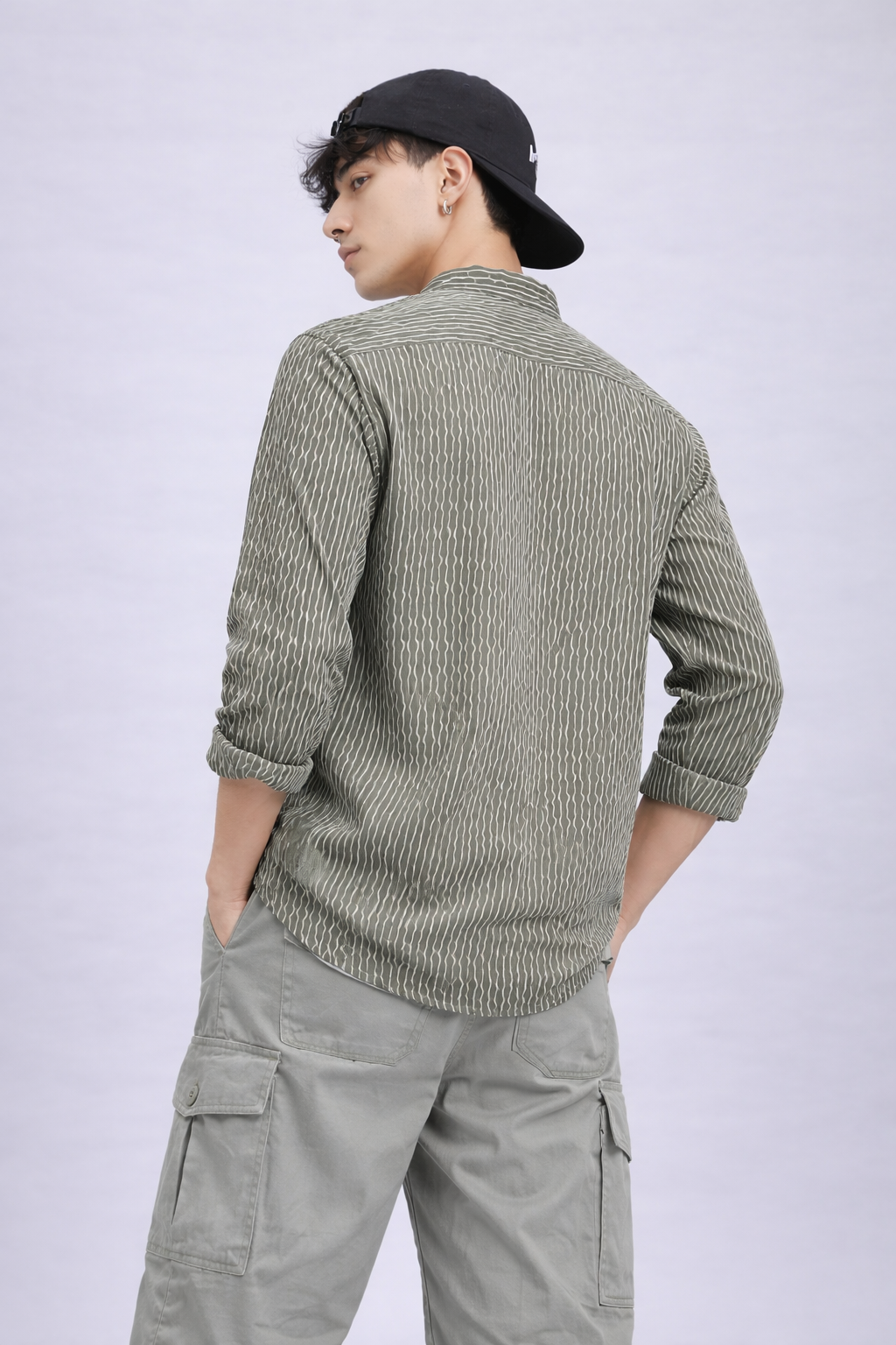 Textured Bottle Green Short Kurta