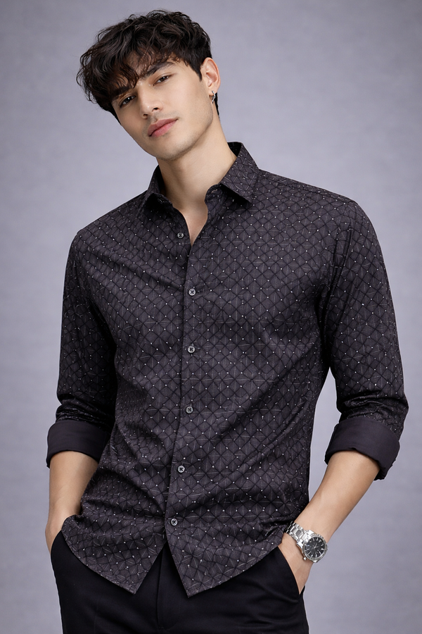 Men’s Satin Cotton Printed Shirt – Regular Fit