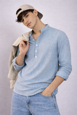 Textured Blue Short Kurta