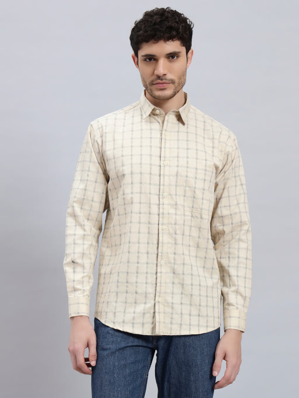 Men's Beige Checked Shirt