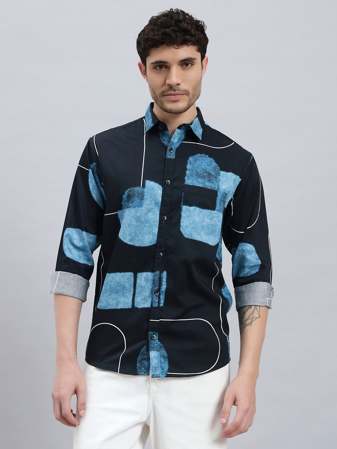 Men’s Satin Cotton Printed Full Sleeve Shirt – Regular Fit