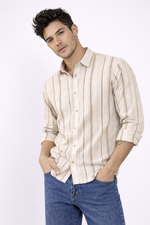REBELAW Natural Stripe Wrinkle-Effect Cotton Blend Shirt