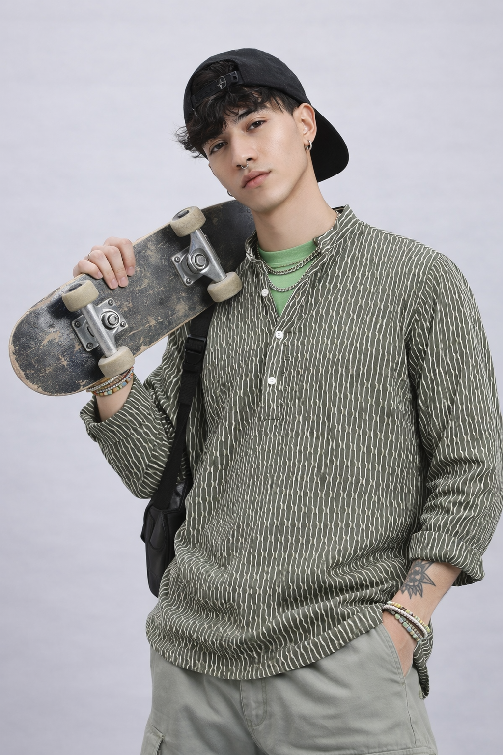 Textured Bottle Green Short Kurta