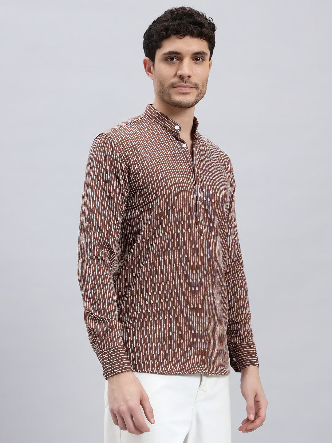 Textured Dark Brown Short Kurta