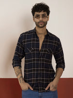REBELAW Blue Checkered Brushed Shirt – Regular Fit