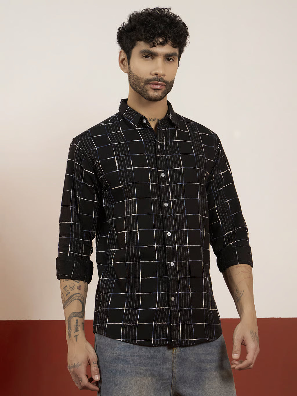 REBELAW Classic Grid Cotton Regular Fit Shirt