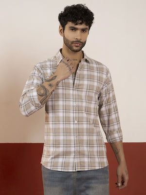 Brown Checks Back Printed Full Sleeve Shirt