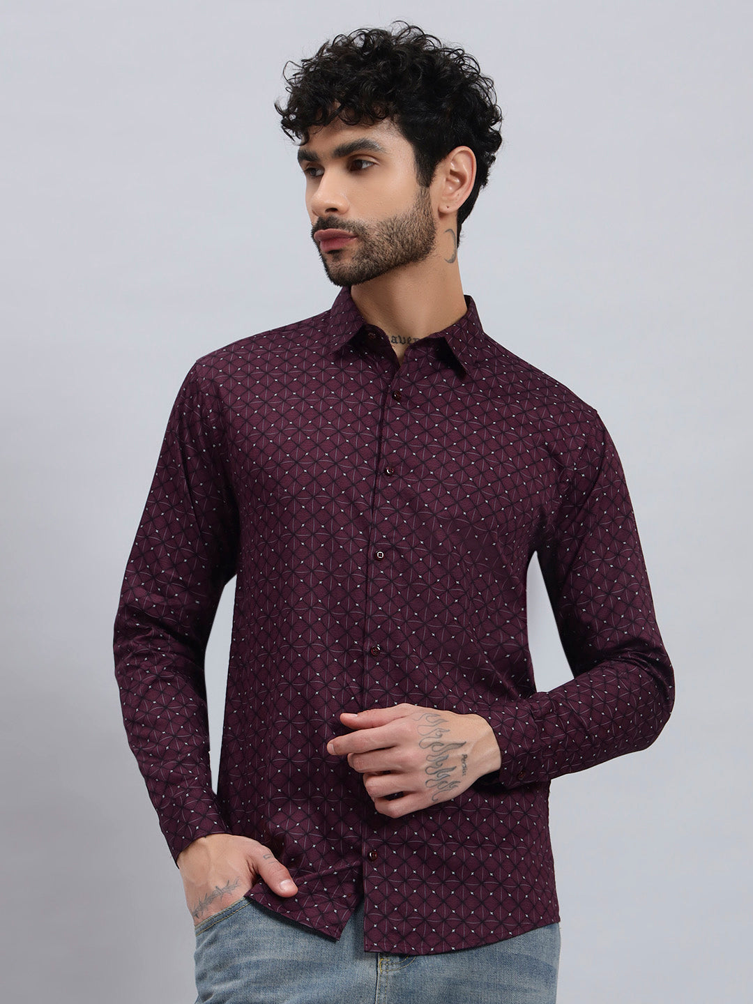 Men’s Satin Cotton Printed Shirt – Regular Fit