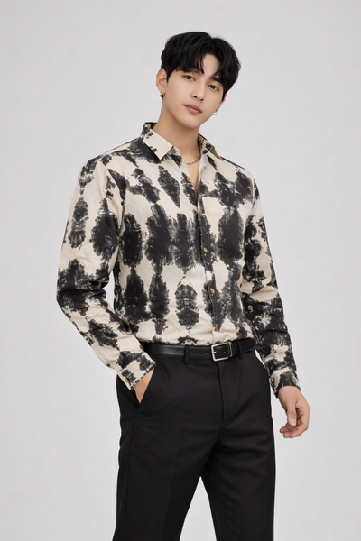 Men’s Satin Cotton Tie-Dye Printed Full Sleeve Shirt – Regular Fit
