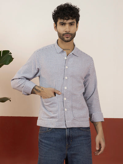 Ash Grey Cotton Check Shacket