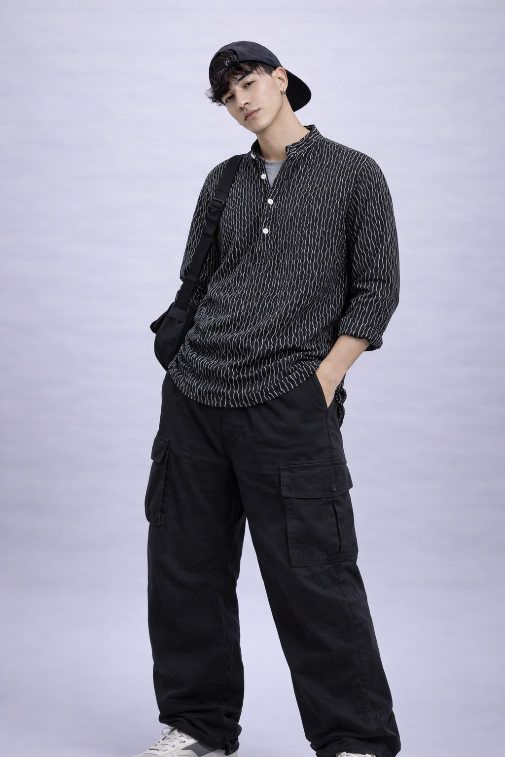 Textured Black Short Kurta