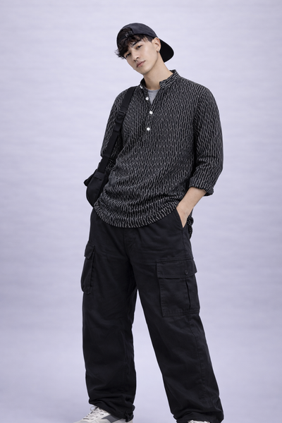 Textured Black Short Kurta