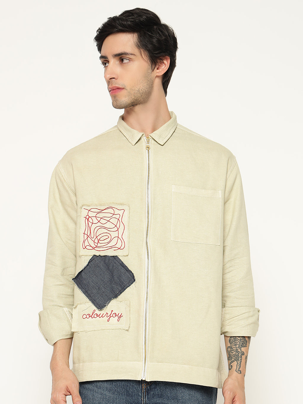 REBELAW Dyed Patchwork Oversized Cotton Jacket