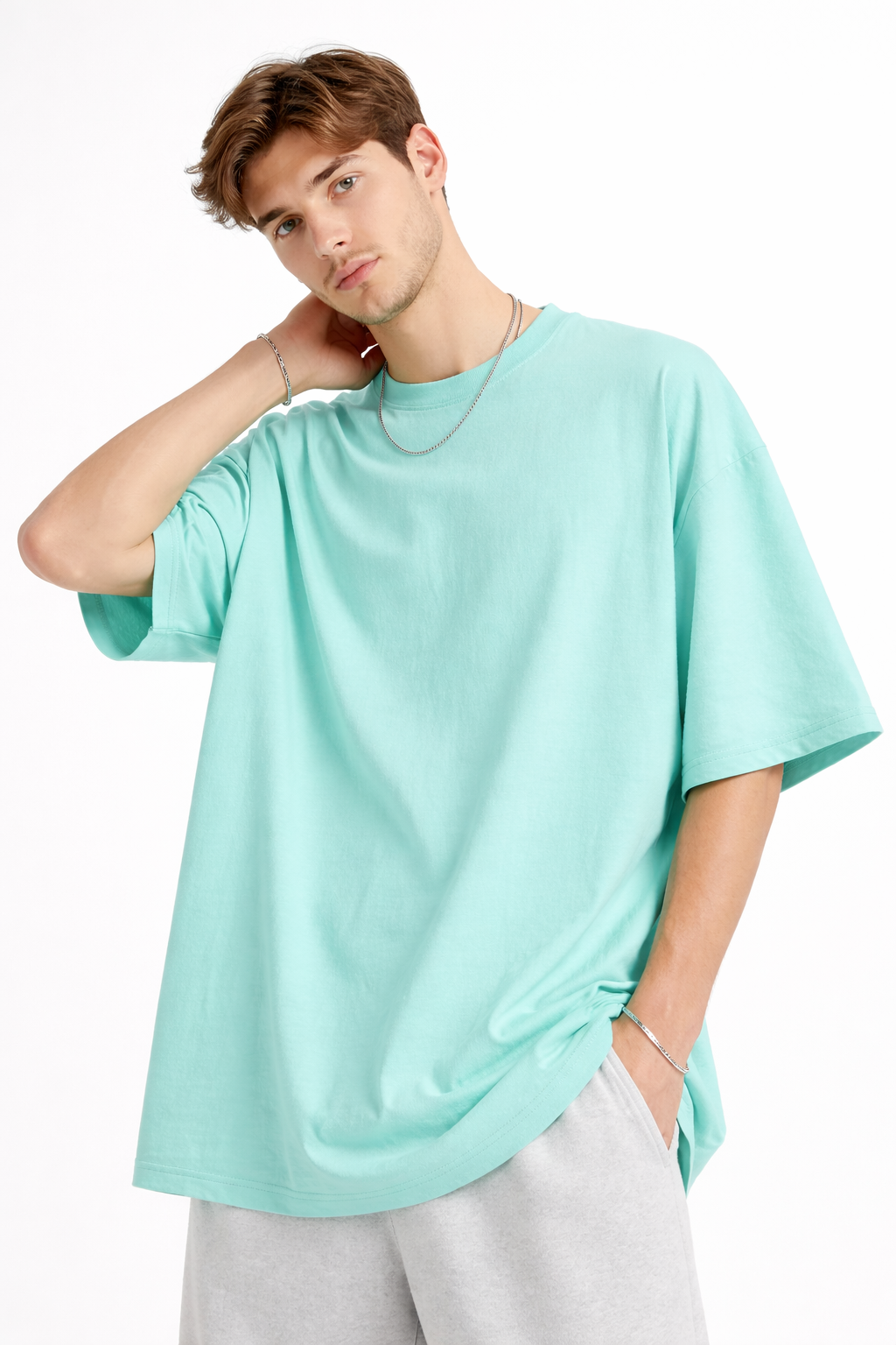 Men’s Oversized Drop Shoulder T-Shirt | 100% Premium Cotton | Classic Light Blue