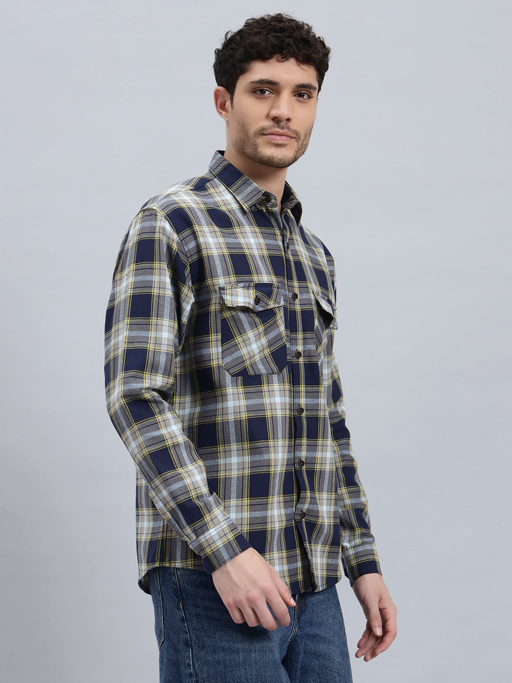 Men’s Cotton Oversized Checkered Shirt – Double Pocket