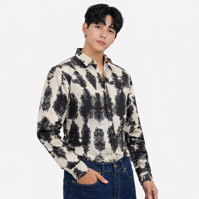 Men’s Satin Cotton Tie-Dye Printed Full Sleeve Shirt – Regular Fit