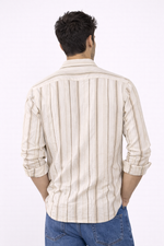 REBELAW Natural Stripe Wrinkle-Effect Cotton Blend Shirt