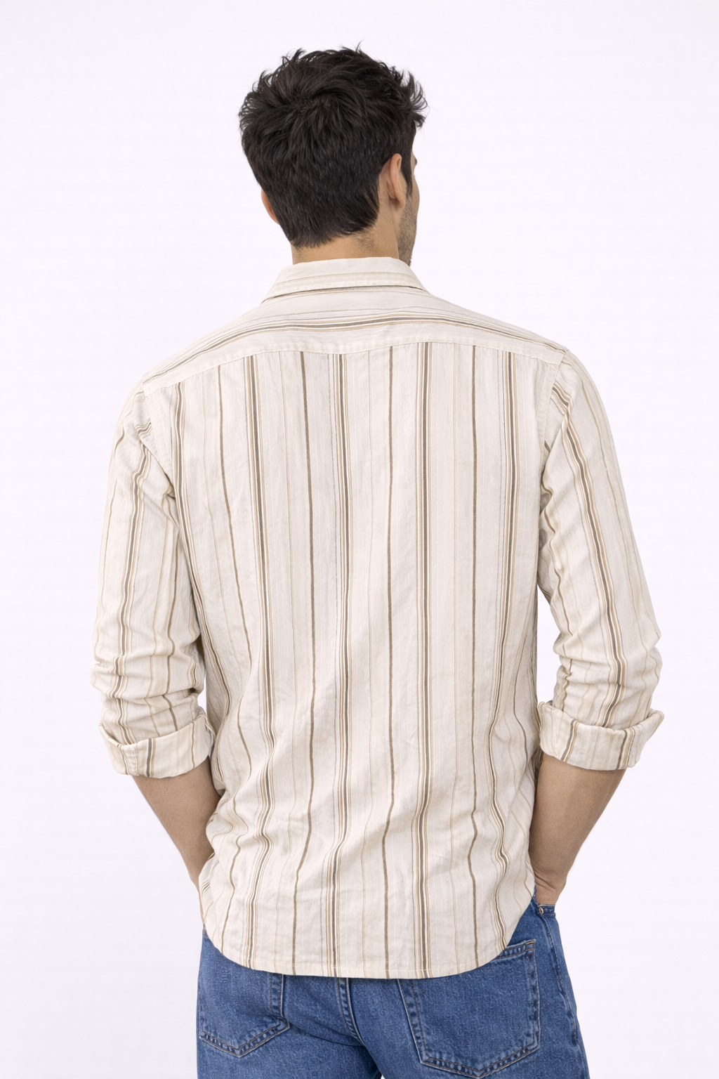 REBELAW Natural Stripe Wrinkle-Effect Cotton Blend Shirt